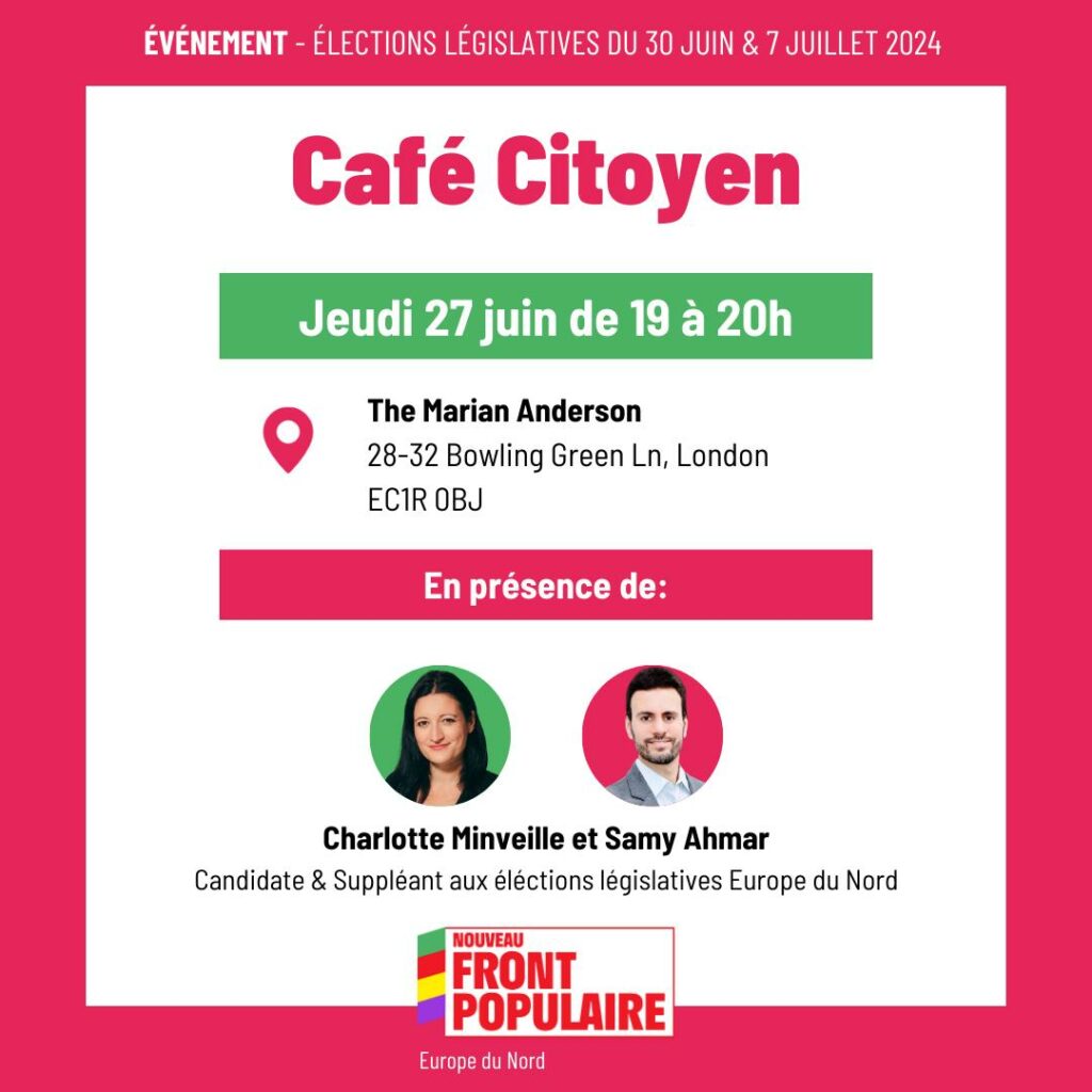 Affiche du café citoyen avec le logo du Front Populaire