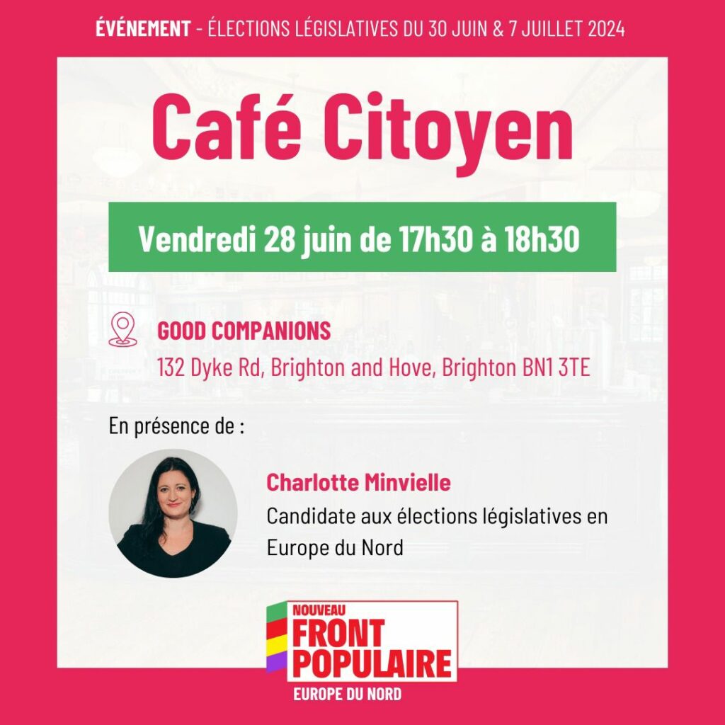 Affiche du café citoyen avec le logo du Front Populaire